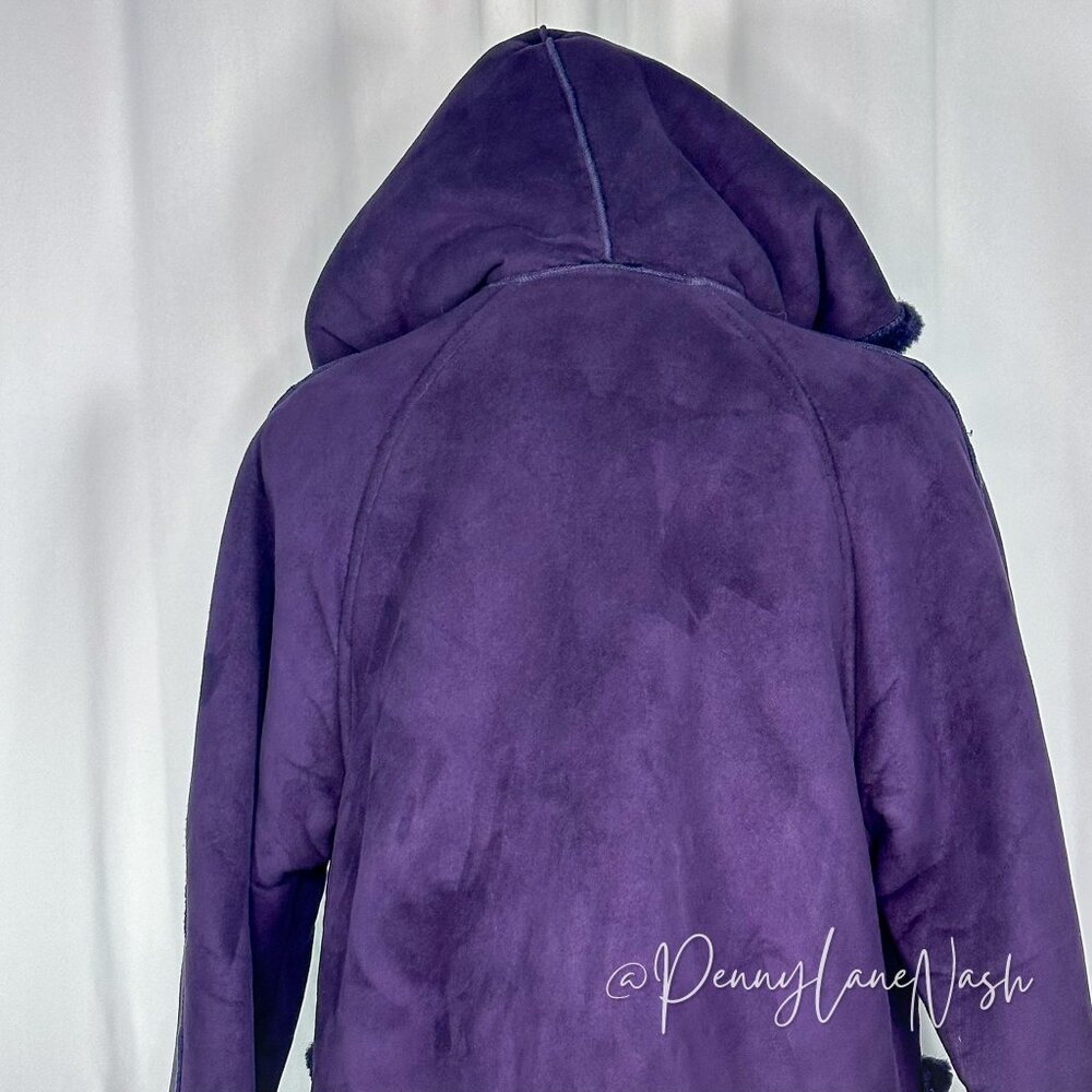 Larry Levine Sport Suede Faux Lined Hooded Pea Coat Purple - Picture 11 of 12